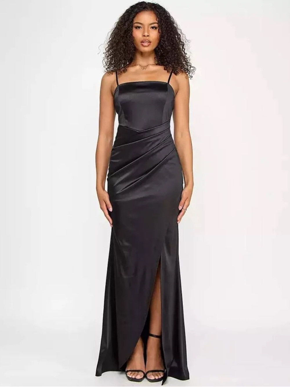 Black Satin Slit Gown